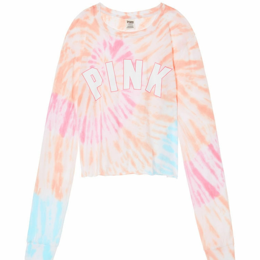 PINK Victoria's Secret Pastel Tie-Dye Long Sleeve Crop Top - Pink, Peach, Blue